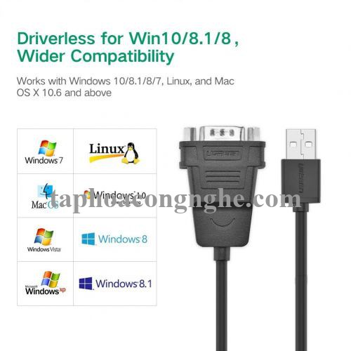 Ugreen 30988 0.5M màu đen USB 2.0 ra 9 chân DB9 RS 232 cổng đực CR104 30030988